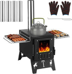 Hot Tent Steel Stove, Portable Camping Wood Burning Stove with Large Firebox, Detachable Top Cover for Cooking, Foldable Legs, 8.3 x 15 x 11.8 in for Outdoor Cooking