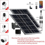 5V 16W Solar Panel for Security Camera IP65 Waterproof USB Solar Panel Charger Type-C Port、Micro USB Port＆DC Port Solar Sanels for Cameras with 9.8ft Charging Cable(8W black-2pack)