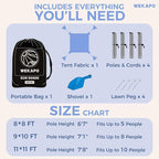 WEKAPO Beach Tent Sun Shelter - Easy Setup Beach Canopy with 4 Sturdy Poles, Large Sandbags and Shovel, 7'1'' Tall, Windproof Sun Shade for Backyard and Camping, UPF 50+ Protection