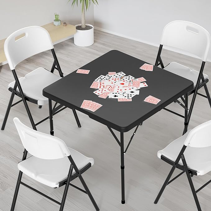 VINGLI 34" Folding in Half Square, Bi-Folding Commercial Table, Portable Plastic Dining Card Table for Kitchen or Outdoor Party Wedding Event, Black