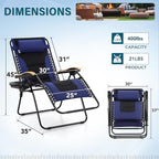 MFSTUDIO Zero Gravity Chairs Set of 2, XL Oversized Outdoor Anti Gravity Chair, Patio Lounge Folding Adjustable Chair with Cup Holder & Padded Headrest, Support 400lbs,Navy Blue