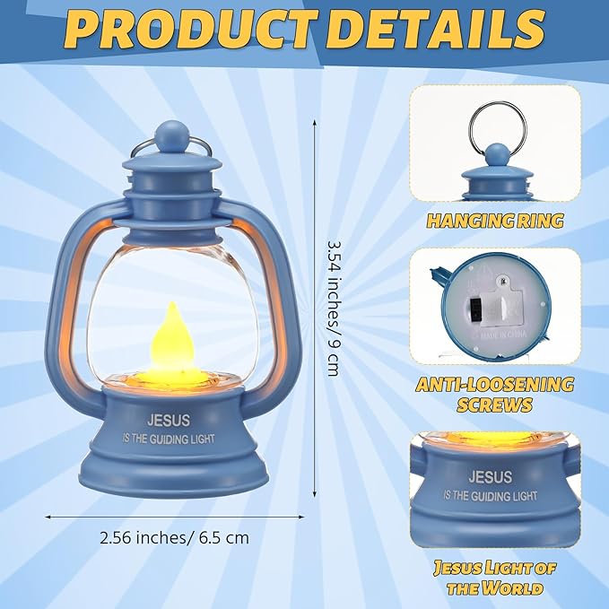 VIHOSE 12 Sets Christian Party Favors Jesus is The Guiding Light Themed Lanterns Religious Camping Lanterns with LED Candles Hanging Lamp for 2026 VBS Church Adventure Activities