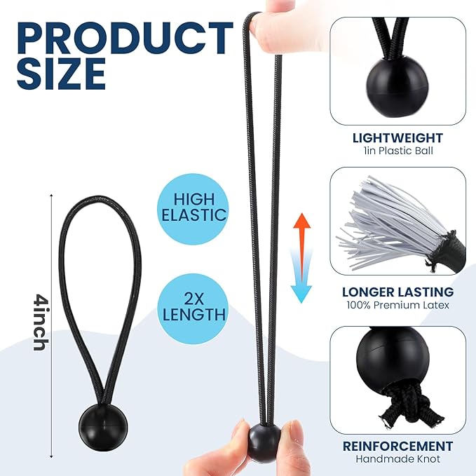 100 Pcs 4 Inch Ball Bungee Cords Tarp Tie Downs Bungee Cords with Balls Heavy Duty Outdoor Tarp Straps for Canopy Shelter Camping Cargo Tent Poles UV Resistant