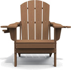 SERWALL Adirondack Chair with Cup Holders - Composite Adirondack Chairs Set of 6 HDPE Outdoor Chairs All Weather Use- Brown