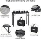 Anbte Folding Grill Table, 3ft Tri-Fold Aluminum Folding Table Adjustable Height Max 27.5" Grill Table with Mesh Desktop, Lightweight, Portable Handle for Outdoor Cooking BBQ Picnic (Black)