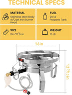 AOSION 200,000/BTU Stainless Steel Single Burner Propane Stove,Heavy Duty Outdoor Propane Burner Gas Stove Cooker,High-Pressure Outdoor Burner for Cooking for Turkey Fryer,Crawfish Boil,Home Brewing.