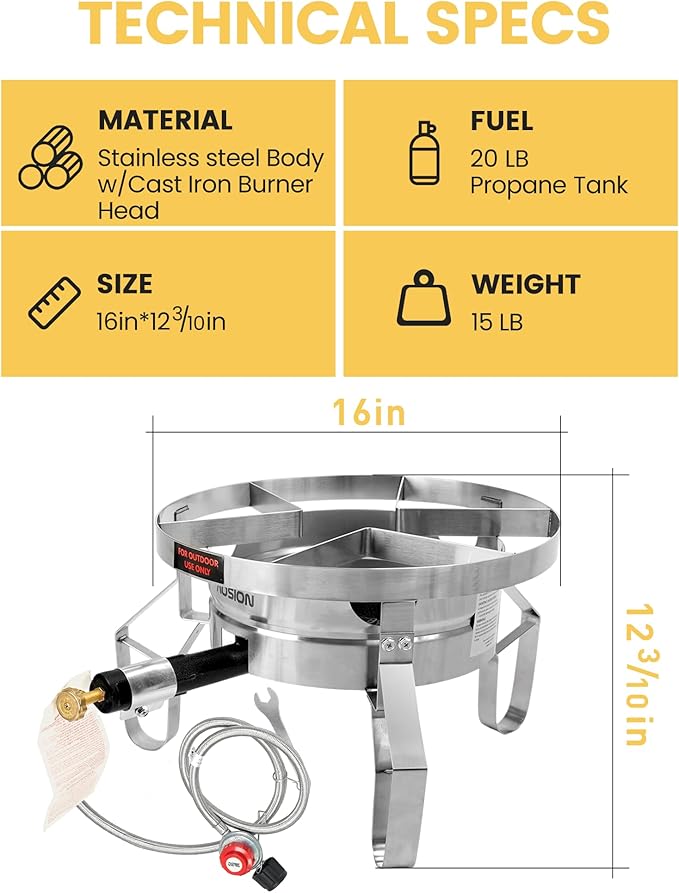 AOSION 200,000/BTU Stainless Steel Single Burner Propane Stove,Heavy Duty Outdoor Propane Burner Gas Stove Cooker,High-Pressure Outdoor Burner for Cooking for Turkey Fryer,Crawfish Boil,Home Brewing.