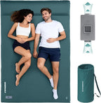 Double Camping Sleeping Pad with Electric Pump, 3.15" Thick 2 Person Self Inflating Memory Foam Mattress Pad with Pillow, Portable Sleeping Mat for Travel, Car, Tent- Dark Green, Full Size