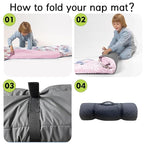 Custom Toddler Nap Mat for Preschool, Personalized Name Kids Sleeping Bag with Flower Elephant for Daycare, Roll Up Sleeping Mat with Removable Pillow and Soft Dot Minky Blanke for Girls Camping