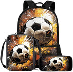 Rnyleeg Soccer Backpack for Boys 5-6 Novelty Kids Backpack with Lunch Box Large Capacity School Bag Set of 3 for Primary Students Back to School Supplies