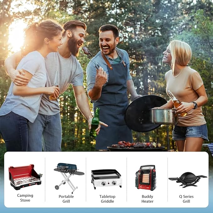 Propane Hose Adapter, 12 FT Braided Hose for Coleman Stoves, Charbroil Portable Grill, Blackstone 17" 22" Tabletop Griddles, Weber Q Grills, Buddy Heater - Converts 1 lb to 20 lb Tanks