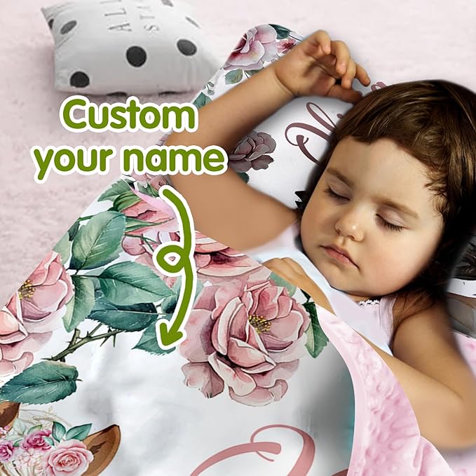 Custom Toddler Nap Mat for Preschool, Personalized Name Pink Kids Sleeping Bag with Horse Pattern for Daycare, Roll Up Sleeping Mat with Removable Pillow and Soft Dot Minky Blanke for Girls Camping