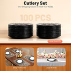 DYRABREST 100 Pcs 13 Inch Black Charger Plates, Bulk PP Wedding Chargers with Floral Reef Design Decorative Round Ruffled Rim Dinner Plates for Wedding Party Event Table Setting Decoration
