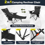 2025 Upgraded 2-in-1 Reclining Camping Chair with Footrest, Folding Beach Lounge Chair with Adjustable Backrest & Cooler, Portable Lawn Chairs for Adults Heavy Duty for Outdoor Sports