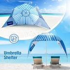 Beach Shelter Umbrella Premiere UPF 50+ Umbrella Shelter for Sun and Rain Protection for Adult (10-Foot,Blue Stripe)