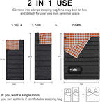 AGEMORE Cotton Flannel Double Sleeping Bag for Camping, Backpacking Or Hiking. Queen Size 2 Person Waterproof Sleeping Bag for Adults Or Teens. Lightweight with Compression Sack