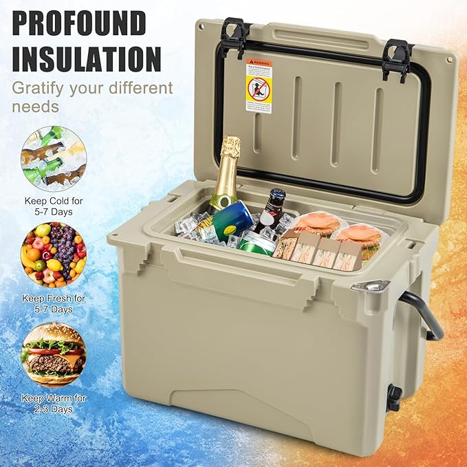 Goplus Hard Cooler, Insulated Ice Chest w/Portable Handles, Cup Holders, Ruler, Bottle Opener, 6 Day Ice Retention for Drink, Beverage, Camping, Fishing, Beach