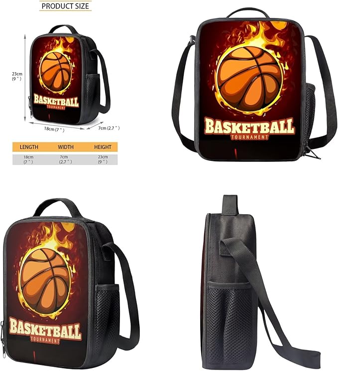 Rnyleeg Basketball Backpack for Boys Cool School Backpack with Lunch Box 3 Pcs Bookbag Set for Elementary Students Back to School Gifts for Kids