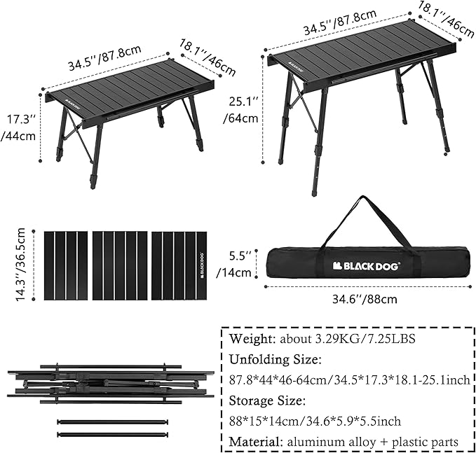 Blackdog Folding IGT Camping Table with Adjustable Leg, Portable Outdoor Table for Cooking with Carry Bag, Outdoor Camp Kitchen System for Car Camping Picnic RV Trip Patio Backyard BBQ