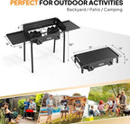 ROVSUN 2 Burner Gas Stove with Side Shelves, 150,000 BTU Portable Propane Stove with Removable Legs, Wind Panels & Regulator for Camping Home Backyard Cooking Brewing Canning Turkey Frying