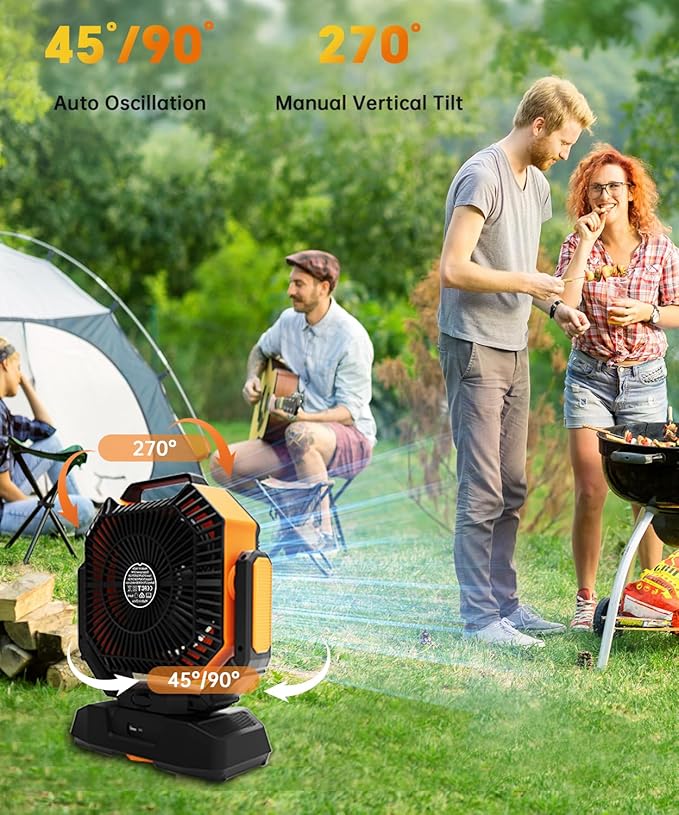 40000mAh Battery Operated Fan, Portable Camping Fan with 4 LED Lantern, 8 Speeds DeskFan with Remote, Portable Rechargeable Fans with Hook for Camping Tent, Power Outages