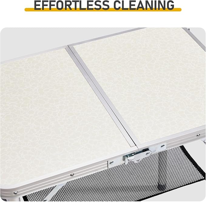 Tri-fold Folding Picnic Table,Outdoor Camping Table Lightweight Portable Aluminum Outdoor Table with Adjustable Heights with Carry Handle,for Outdoor Indoor Hiking Camp BBQ Beach (White, 2ft)