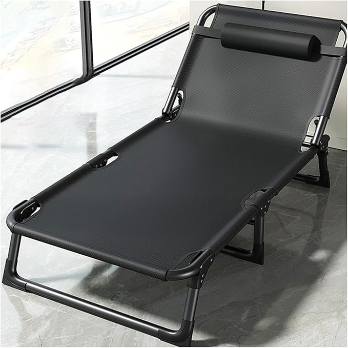 Portable Folding Adult Bed with Removable Pillow, Adjustable Recliner Camping Cot for Office, Beach & Outdoor Use(180x62cm)
