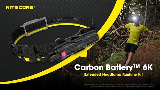 Nitecore Carbon Battery 6K Kit Headlamp Runtime Extender for NU40, NU43, NU45, NU50, and HC65 UHE Headlamps