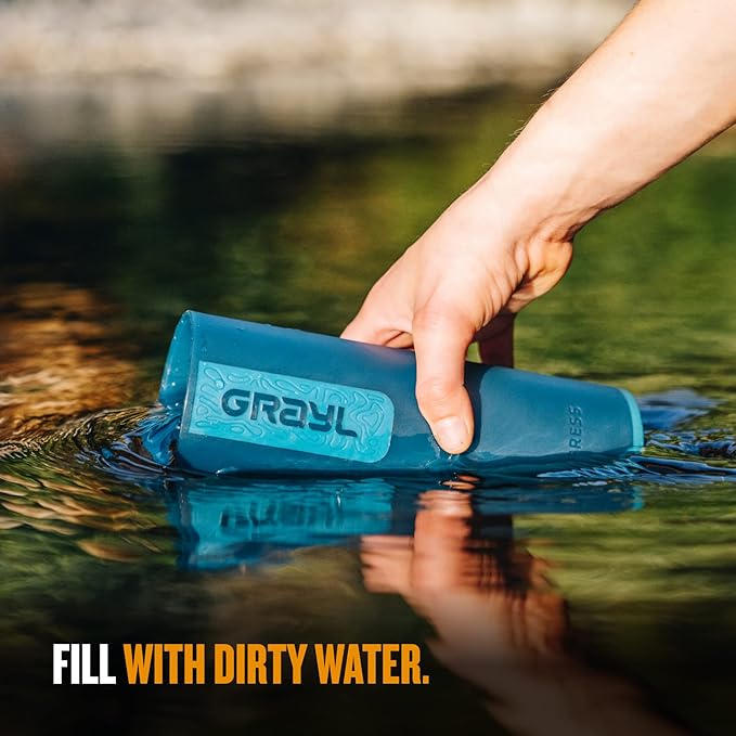 GRAYL UltraPress Water Purifier & Filter Bottle for Hiking, Backpacking, and Travel (Forest Blue)