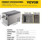 VEVOR Portable Refrigerator 37 Quart(35 Liter),Travel,Car Refrigerator Dual Zone with 12/24v DC & 110-240v AC for Camping, Fishing,12 Volt Refrigerator App Control(-4℉~68℉), Outdoor or Home Use