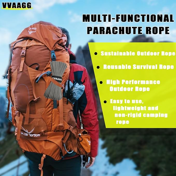 VVAAGG 1000 Paracord Rope 200FT, 4mm Utility Parachute Cord Heavy Duty 12 Strand Nylon Rope for Camping, Tent, Clothsline, Outdoor Hiking, Fishing Rope (Gray, 200FT)