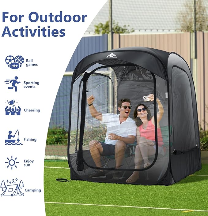 Sports Tent: Flycoop Portable Weather Pop Up Pod 2-4 Person to Provide Shelter from Wind Rain and Cold Weather Shelter for Outdoor Activities, Sports Events, Camping and Hiking (Black,L)