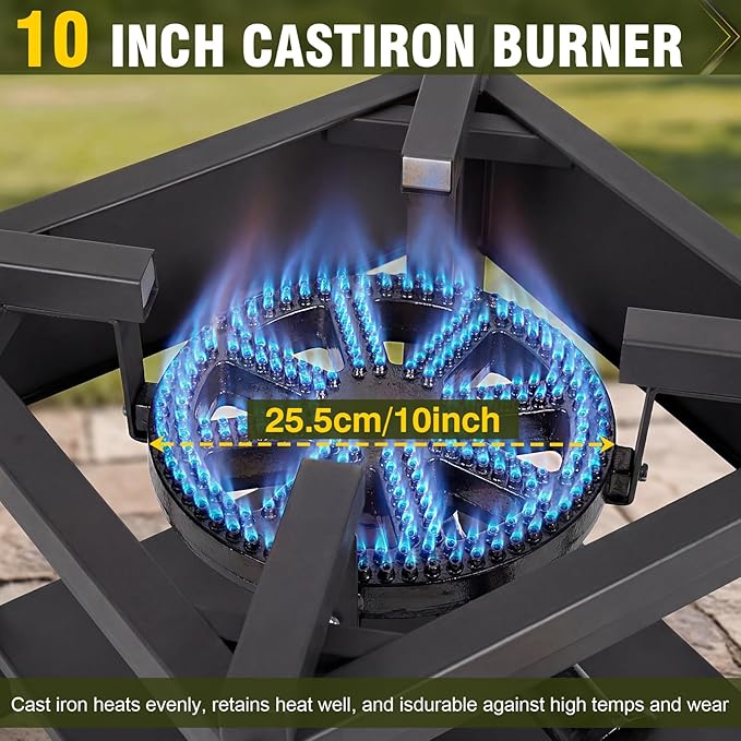 Bestfire 260,000 BTU Outdoor Propane Gas Stove, 0-20 PSI Adjustable Regulator, Steel-Braided Hose, High Pressure Single Burner Cooker for Turkey Fryer, Seafood Boil, Quemador de Gas Propano