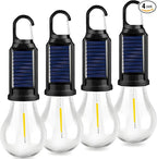 4-Pack Solar Camping Lantern, Portable LED Solar USB Rechargeable Lantern Flashlight Emergency Hanging Light for Indoor Outdoor Home Power Outages Hiking Hurricane (4)