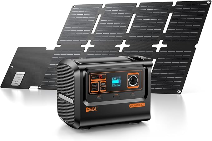 EBL 300W Portable Power Station with 40W Foldable Solar Panel, 300W Solar Generator Backup Battery Power Supply with Portable Solar Charger Kit for RV Outdoor Camping Traveling