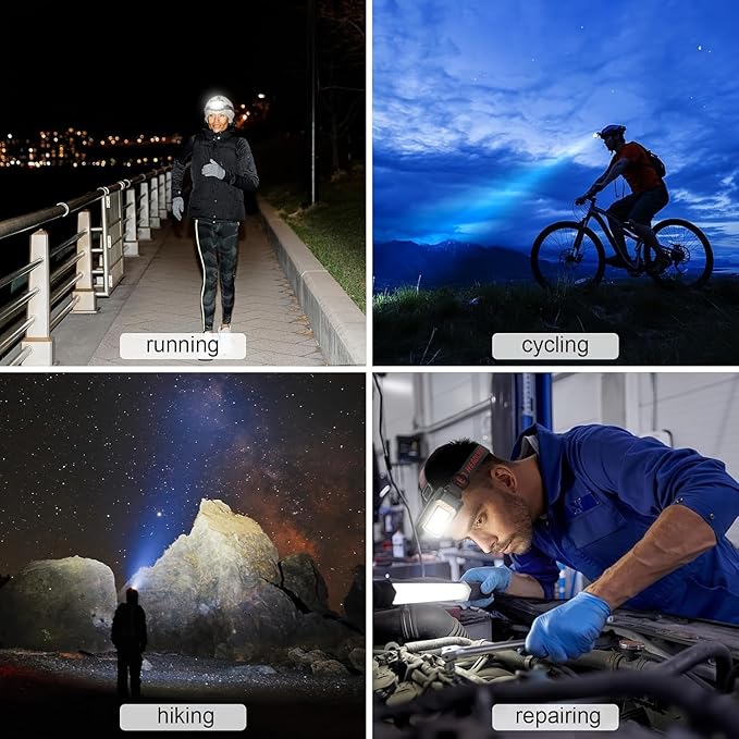 2 Pack LED Rechargeable Headlamp, Super Bright Headlamp with Motion Sensor, USB/Solar Charging, 6 Modes with Red Light Waterproof Head lamp for Outdoors, Camping, Hiking, and Emergencies