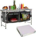 Folding Camping Table with Storage - Lightweight and Portable Aluminum Camp Table with Adjustable Height for Outdoor Travel, Beach, BBQ, Party, Picnic, and Glamping by Wakeman Outdoors
