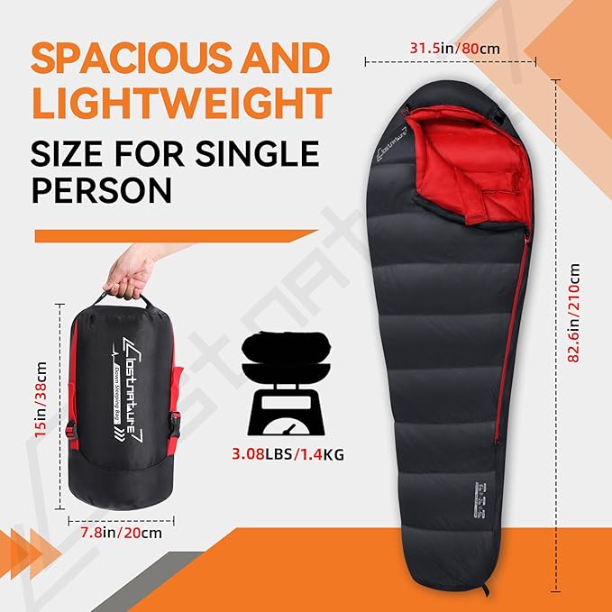 Clostnature Down Sleeping Bag for Adults - 20D 550 Fill Power Backpacking Mummy Sleeping Bag for 16°F - 45°F, Lightweight 4 Season Clod Weather Camping Gear with Compression Sack