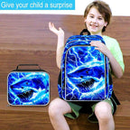 17" Shrak Backpack for Boy, 3Pcs Lightning Bookbag for Elementary Preschool Kindergarten, Kids School Thunder Backpacks with Lunch Box (Blue)