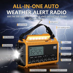 Emergency Radio12000mAh, Weather Radio 6 Ways Powered, Solar Hand Crank Radio Flashlight Cell Phone Charger, AUTO NOAA AM/FM/SW Portable Radio Rechargeable, Reading Lamp, SOS Alarm for Emergencies