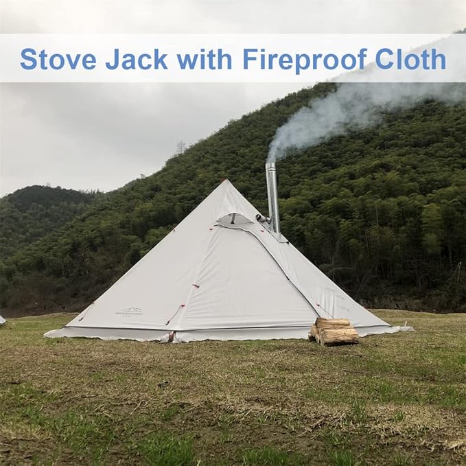10.5' x 5.2' Camping Tent with Stove Jack Outdoor Teepee Tent for Family Camping Backpacking Hiking,Teepee Tent