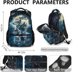 Kids School Backpacks, Cool Wolf Schoolbag, 3 Pcs Preschool Elementary Kindergarten Backpacks, 17 Inch Bookbags for Kids 2nd 3rd Grade, Animal Bookbag for School Travel Hiking Picnic