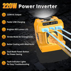 220W Power Inverter Compatible with DeWalt 20V/18V Batteries (Battery Not Included), DC to 110V AC Converter with 1 AC Outlet, USB-C, Dual USB-A & 400LM LED – Outdoor, Camping, Emergency Use