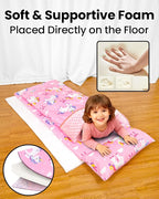 Primlect Toddler Thickened Foam Nap Mat with Pillow, Extra Large 55"x35", Soft, Supportive Sleeping Bag with Detachable, Washable Cover, for Sleepover, Home, Travel, Boys and Girls