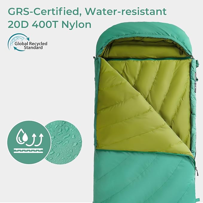 ATEPA Down Sleeping Bag for Adults, 650FP Recycled 30°F 35°F 40°F 45°F 3 Season Wearable Ultralight Packable Compact Sleeping Bags with Compression Sack for Backpacking Camping Hiking
