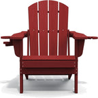SERWALL Adirondack Chair with Cup Holders - Composite Adirondack Chairs Set of 2 HDPE Outdoor Chairs All Weather Use- Dark Red