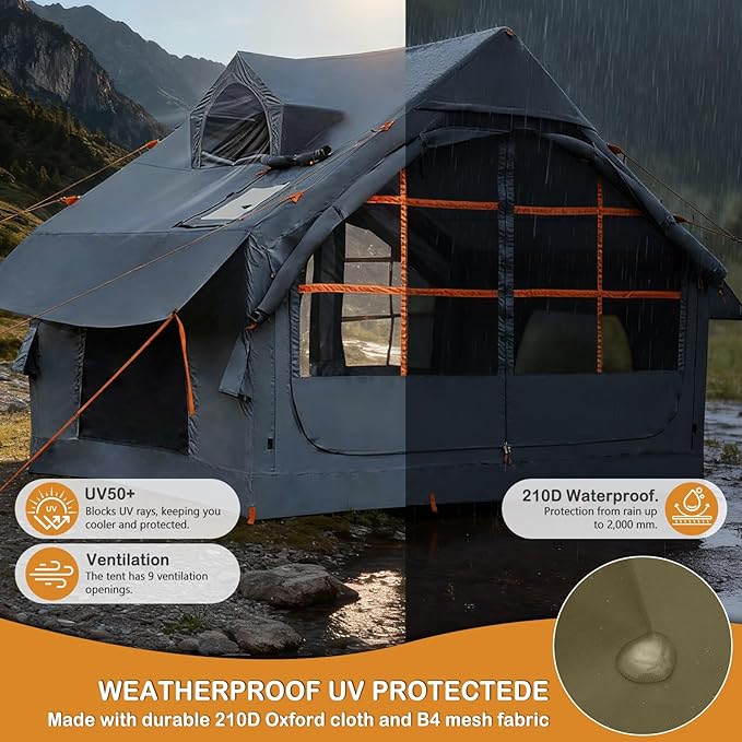 Inflatable Tents for Camping - Easy Blow Up Glamping Tent with Hand Pump, Waterproof PVC Air Inflatable Tent House for Family Weekend Camping