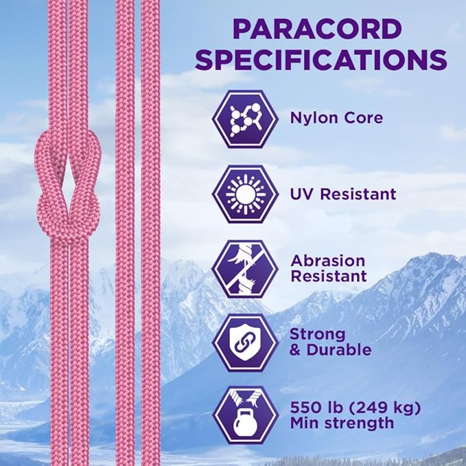 TECEUM 5/32" Paracord Rope 1000 – 1000ft / 200ft / 100ft / 50ft – Tactical Parachute Cord 4mm – 45+ Colors – Nylon String for Survival & Camping Gear – Stripe Cord for Survival – Utility Rope