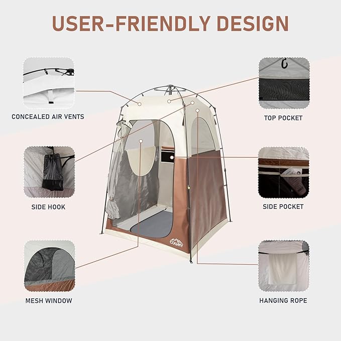 Instant Camping Shower Tent, Privacy Shelter, Portable Outdoor Sun Shelter for Camping Beach Hiking Fishing, 1 Room/2 Rooms