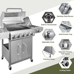 Bestfire 68,000 BTU 5 Burner Propane Gas Grill with Side Burner-Professional-Grade Stainless Steel Outdoor BBQ Grill-647 sq in Cooking Space&Porcelain Cast Iron Grrates-Patio Cart Design for Backyard